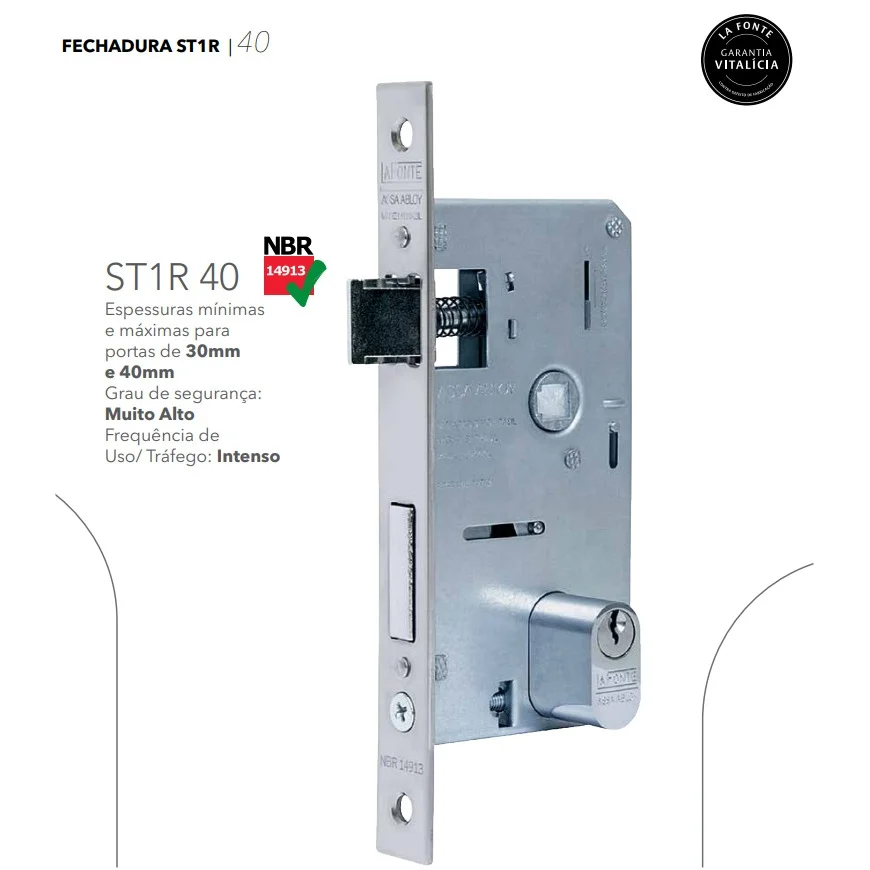 Imagem 3 de 5 do produto Fechadura 880 Residence Externa St1r Ros325 40mm Inox Lixado Ou Escovado La Fonte