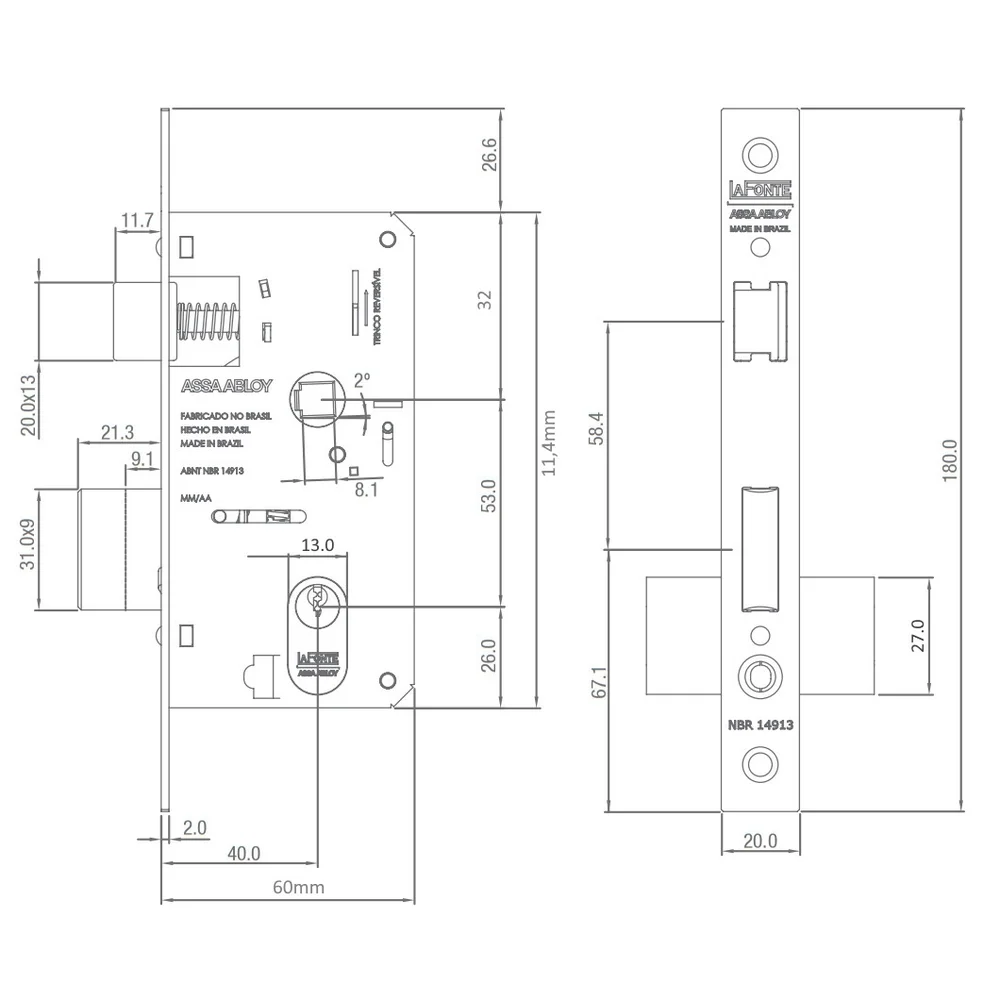 Imagem 5 de 5 do produto Fechadura 880 Residence Externa St1r Ros325 40mm Inox Lixado Ou Escovado La Fonte