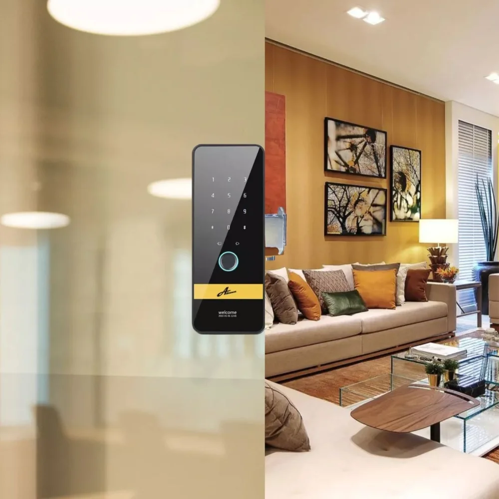 Imagem 2 de 4 do produto Fechadura Digital Porta Vidro Glass Smart Tech 4600 Com Biometria, Senha E Cartão Preta Advance