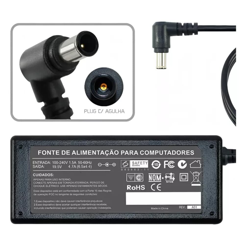 Fonte Carregador Para Sony Vaio 19,5v 90w PCg Vgn Vgp 493 Fonte Carregador Para Sony Vaio 19,5v 90w PCg Vgn Vgp 493