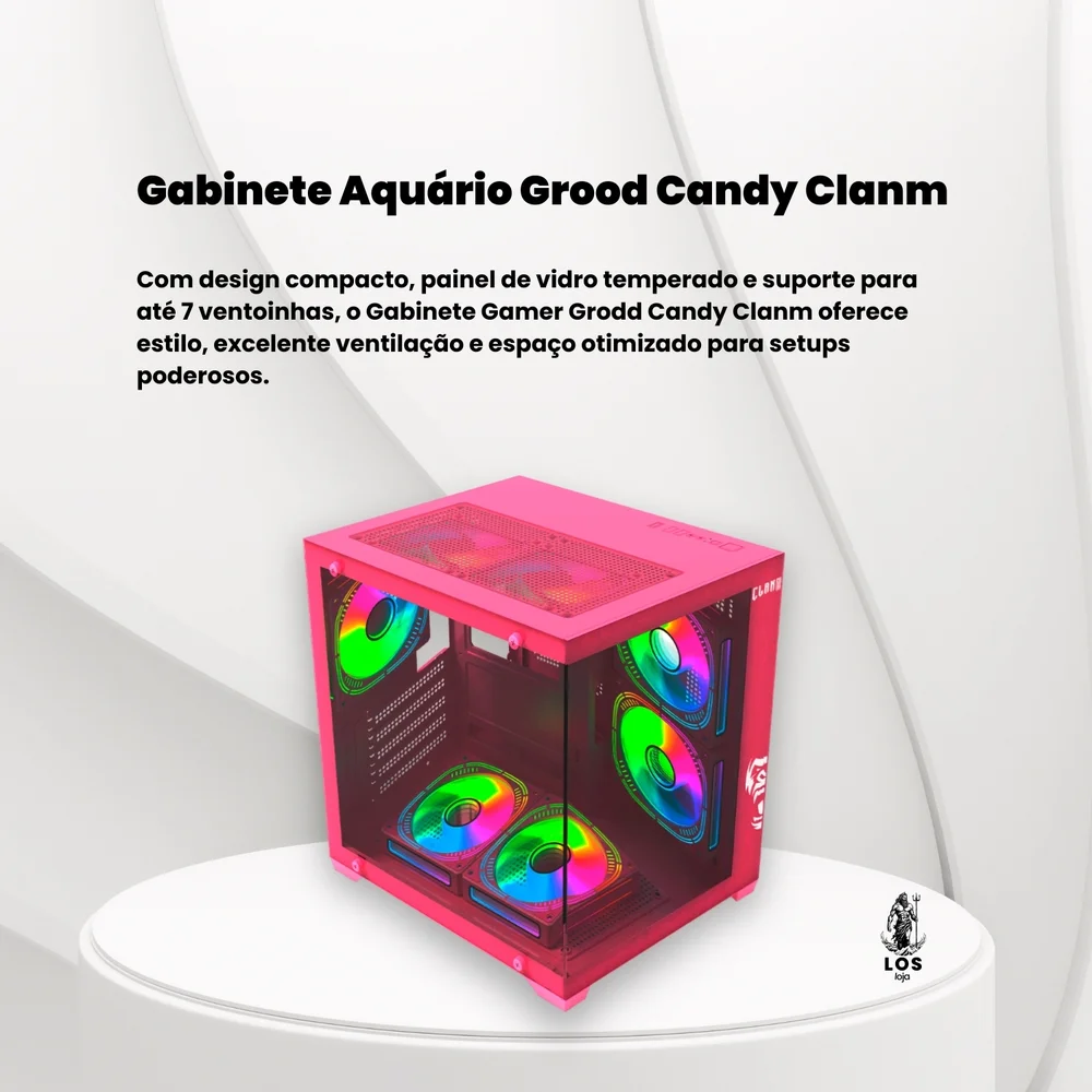 Imagem 4 de 5 do produto Gabinete Gamer Aquário Candy Clanm, Tower, Mini-itx - Micro-atx, Vidro Temperado Lateral , Rosa