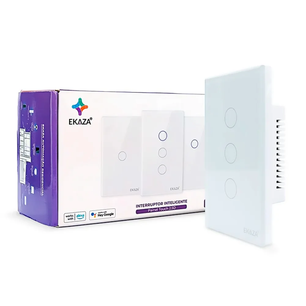 Interruptor Inteligente Wifi 3 Botões Touch Smart Ekaza Alexa E Google Branco;110v/220v