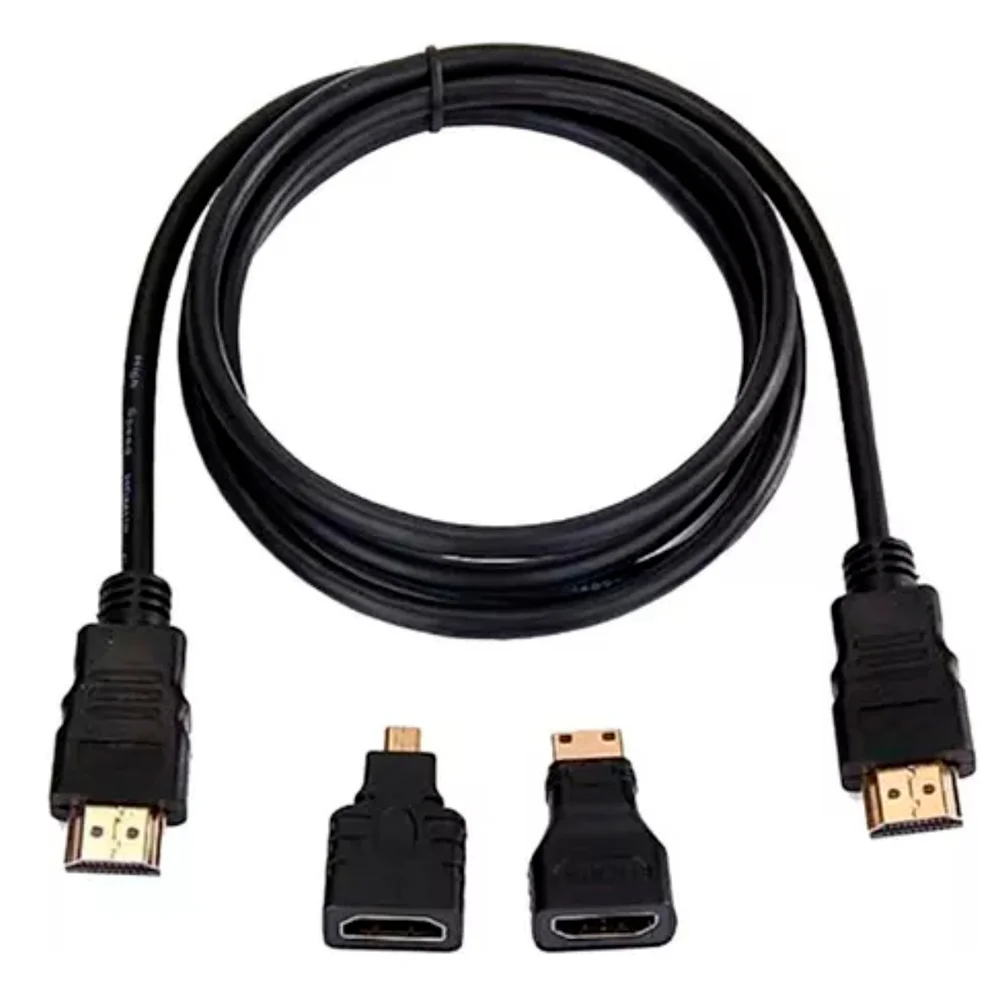 Imagem 2 de 4 do produto Cabo HDMI 1.5m Com Adaptadores Micro E Mini Hdtv 3 Em 1