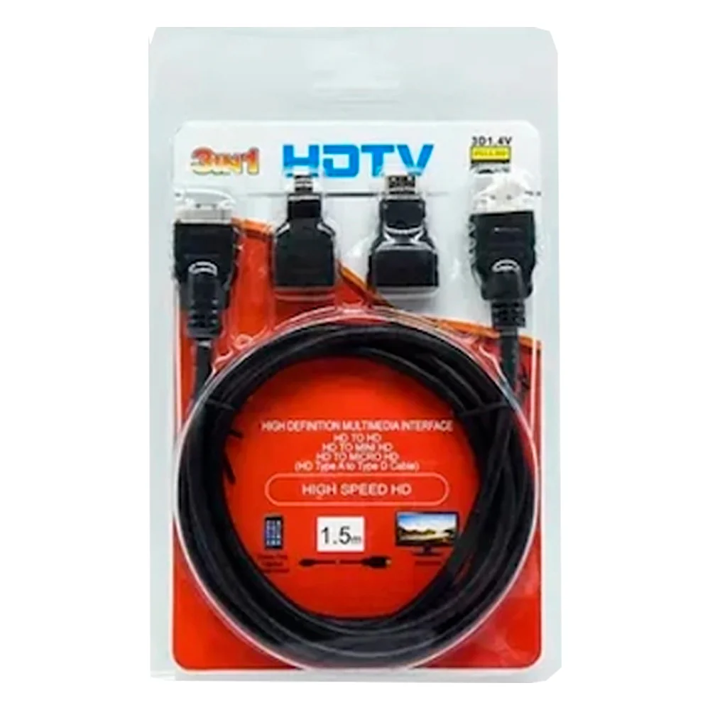 Imagem 3 de 4 do produto Cabo HDMI 1.5m Com Adaptadores Micro E Mini Hdtv 3 Em 1
