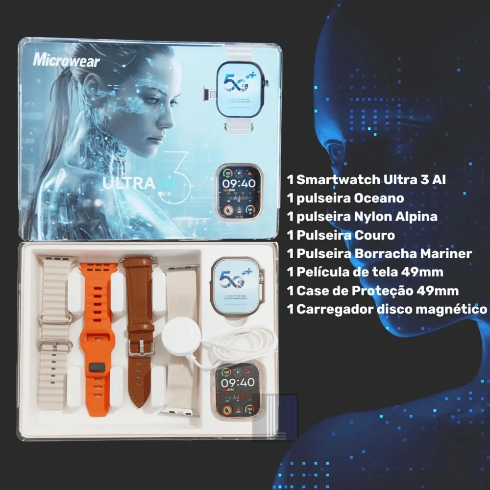 Imagem 2 de 5 do produto Smartwatch Ultra 3 Ai 5g Microwear16gb + 4 Puls Serie 10 Cor:prata