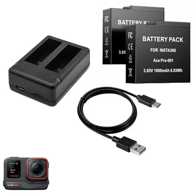 Carregador Duplo + 2 Baterias 1800mah Para Insta360 Ace Pro