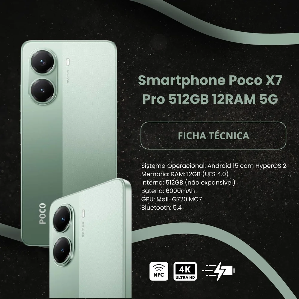 Smartphone Poco X7 Pro 5G 512GB 12GB Verde KaBuM
