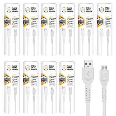 Cabo Dual Shock Micro Usb V8 - Branco - 1,2m - No Atacado - Caixa Fechada 10 Unidades - Gshield