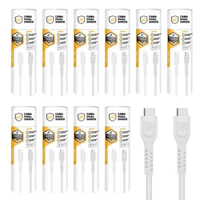 Cabo Dual Shock Tipo C / Type C - Branco - 1,2m - No Atacado - Caixa Fechada 10 Unidades - Gshield