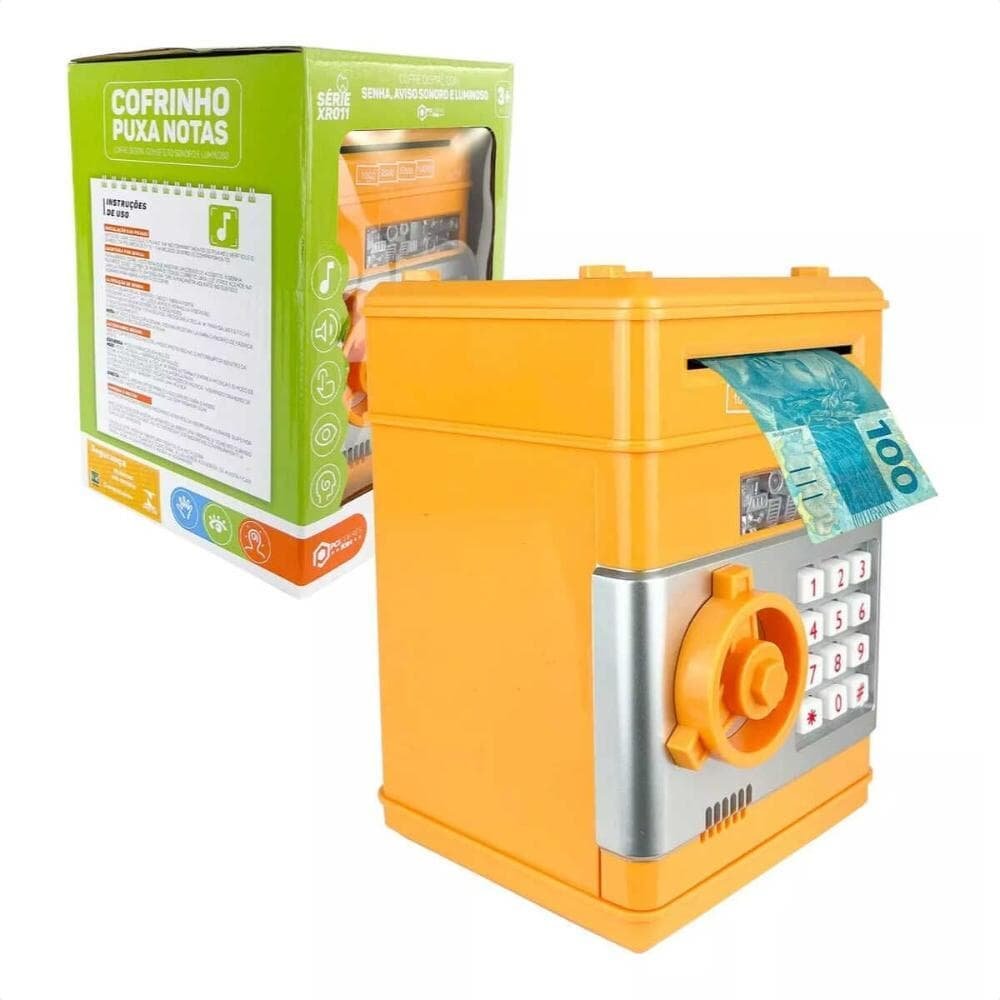 Imagem 3 de 5 do produto Cofre Eletrônico Digital Infantil Puxa Nota Laranja Xr011