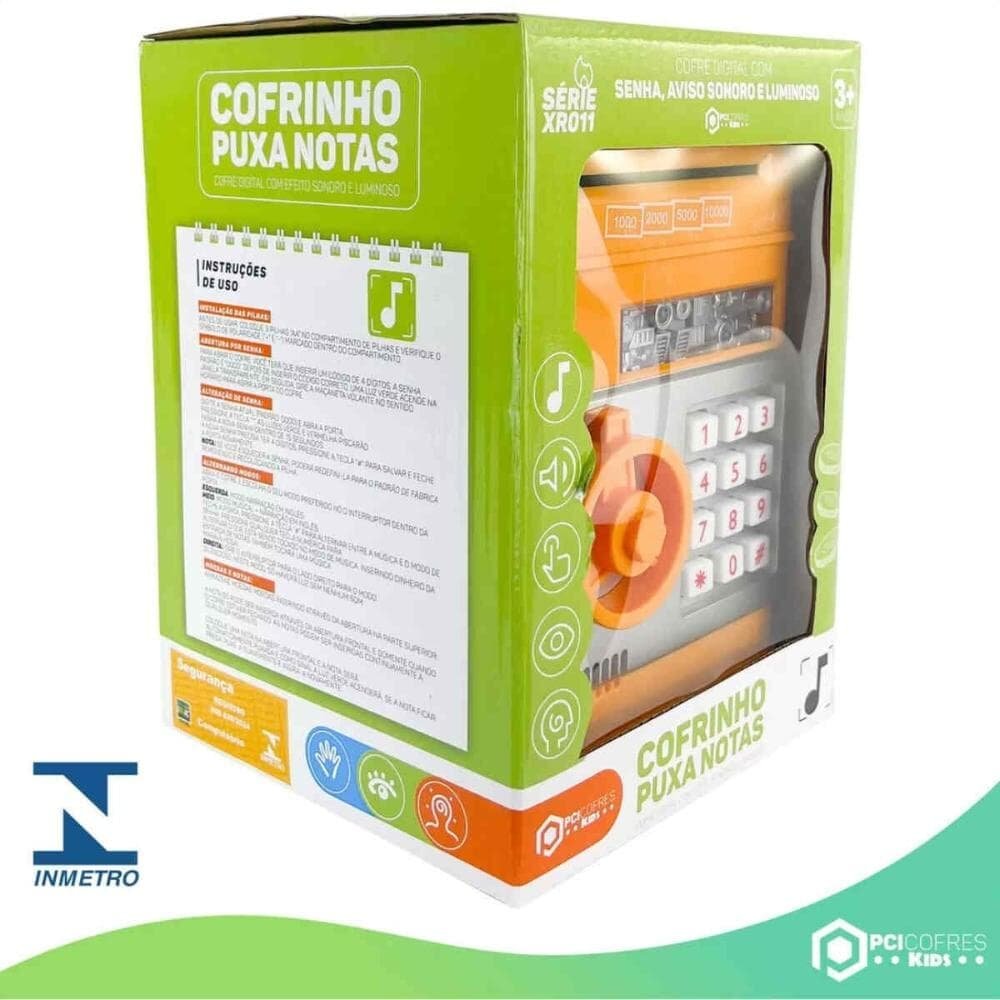 Imagem 4 de 5 do produto Cofre Eletrônico Digital Infantil Puxa Nota Laranja Xr011