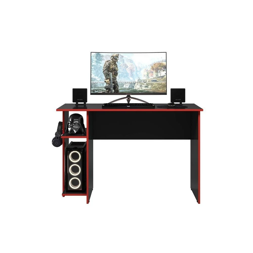Mesa Computador Gamer 3875 Com Suporte Fone De Ouvido - Qmovi - Preto / Vermelho