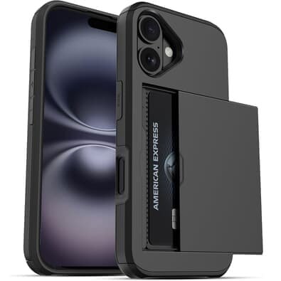 Capa Protetora com Compartimento Espaço para Guardar e Cartão de Crédito para o iPhone 16 - Tela 6.1 Cor: Preto