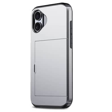 Capa Protetora com Compartimento Espaço para Guardar e Cartão de Crédito para o iPhone 16 - Tela 6.1 Cor: Prata