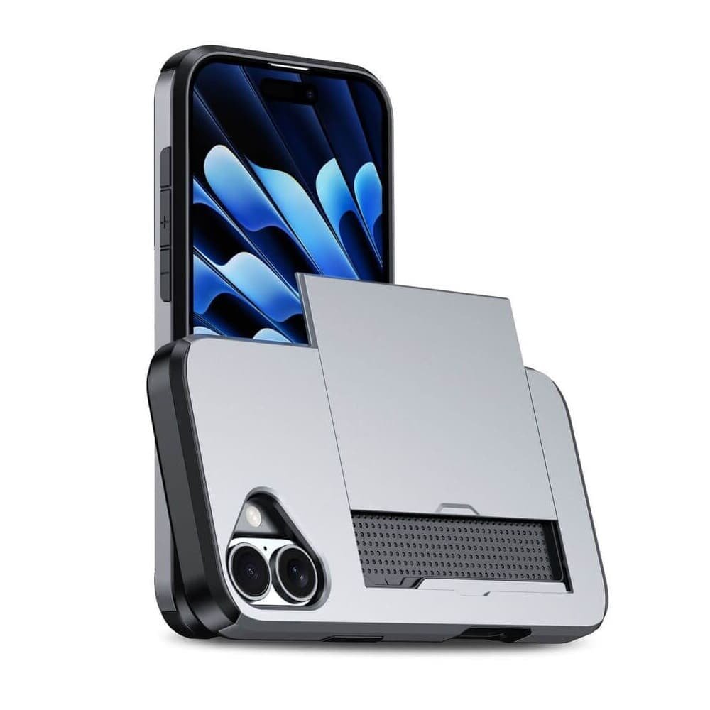Imagem 2 de 2 do produto Capa Protetora com Compartimento Espaço para Guardar e Cartão de Crédito para o iPhone 16 - Tela 6.1 Cor: Prata