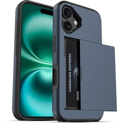 Capa Protetora com Compartimento Espaço para Guardar e Cartão de Crédito para o iPhone 16 - Tela 6.1 Cor: Azul