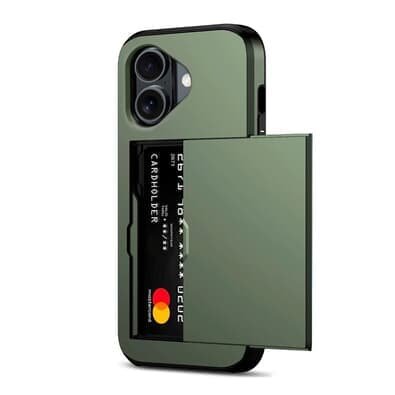 Capa Protetora com Compartimento Espaço para Guardar e Cartão de Crédito para o iPhone 16 - Tela 6.1 Cor: Verde