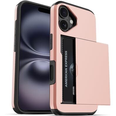 Capa Protetora com Compartimento Espaço para Guardar e Cartão de Crédito para o iPhone 16 - Tela 6.1 Cor: Rosé