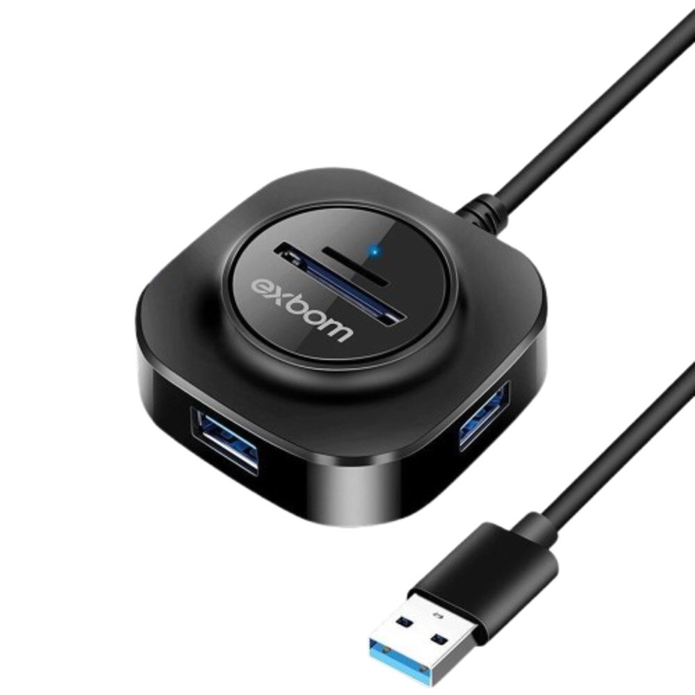 Hub Exbom Usb 5 Em 1 C/ 3 Portas Usb 2.0 + Leitor Cartao Uh-r23