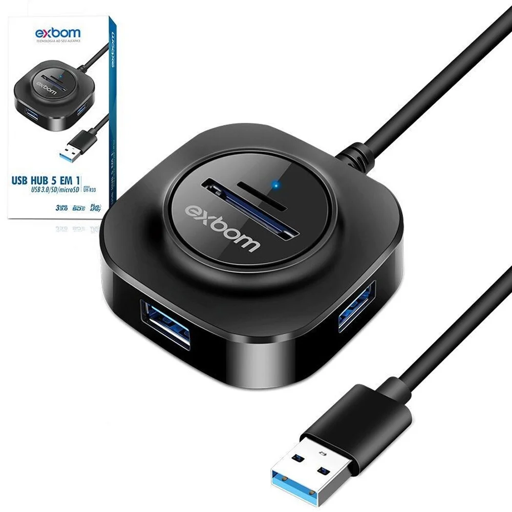 Imagem 2 de 2 do produto Hub Exbom Usb 5 Em 1 C/ 3 Portas Usb 2.0 + Leitor Cartao Uh-r23