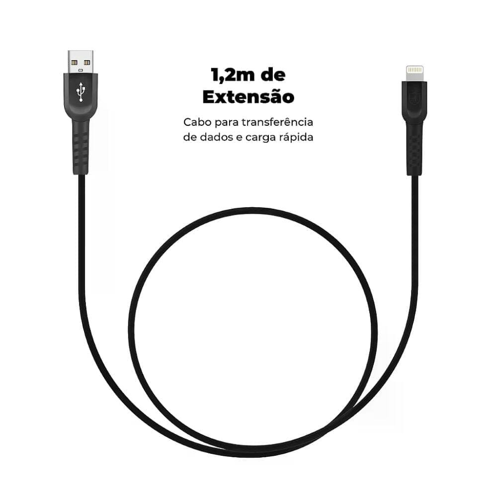 Imagem 2 de 4 do produto Cabo Dual Shock Lightning / Usb A - Preto - 1,2m - No Atacado - Caixa Fechada 10 Unidades - Gshield
