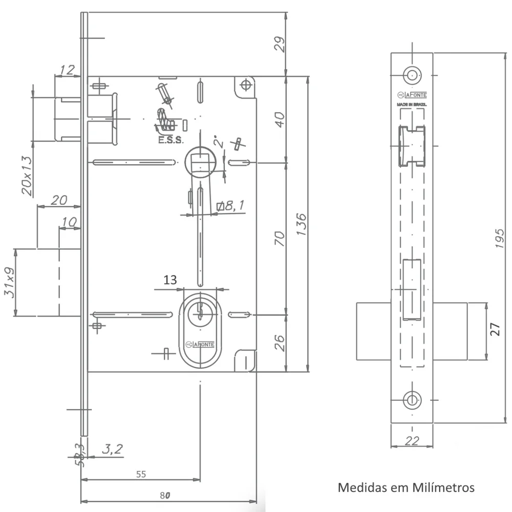Imagem 3 de 5 do produto Fechadura 456 Residence Interna St1r Ros335 55mm Aço Inox Polido La Fonte