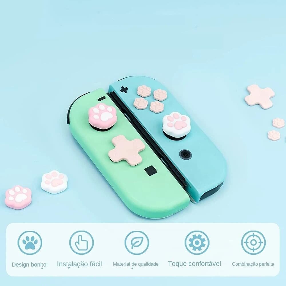 Imagem 3 de 4 do produto Capas Botoes Rosa Nintendo Switch Joypad Lite OLED Patinhas