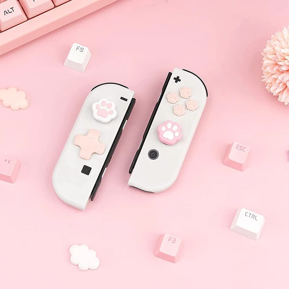 Imagem 4 de 4 do produto Capas Botoes Rosa Nintendo Switch Joypad Lite OLED Patinhas