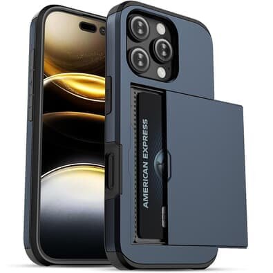 Capa Protetora com Compartimento Espaço para Guardar e Cartão de Crédito para o iPhone 16 Pro Max - Tela 6.9 Cor: Azul