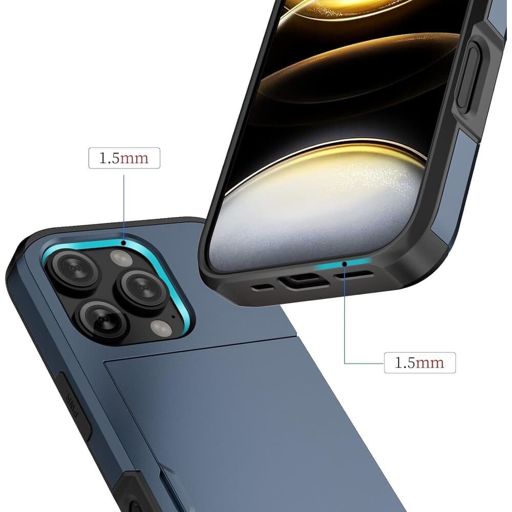 Imagem 2 de 4 do produto Capa Protetora com Compartimento Espaço para Guardar e Cartão de Crédito para o iPhone 16 Pro Max - Tela 6.9 Cor: Azul