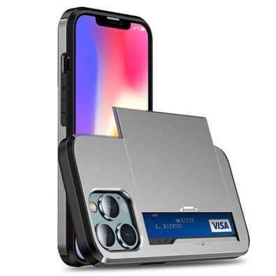 Capa Protetora com Compartimento Espaço para Guardar e Cartão de Crédito para o iPhone 16 Pro - Tela 6.3 Cor: Prata