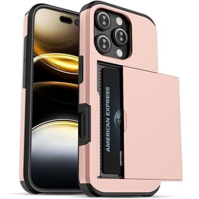 Capa Protetora com Compartimento Espaço para Guardar e Cartão de Crédito para o iPhone 16 Pro - Tela 6.3 Cor: Rosé