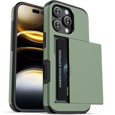 Capa Protetora com Compartimento Espaço para Guardar e Cartão de Crédito para o iPhone 16 Pro Max - Tela 6.9 Cor: Verde