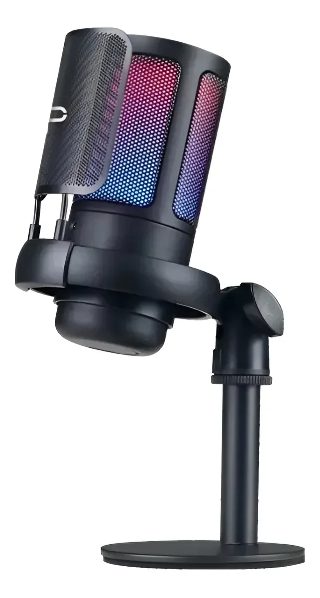 Microfone Gamer Iluminação RGB, USB Type-C 30Hz-20kHz, Ideal para Jogos, Podcast Vídeos