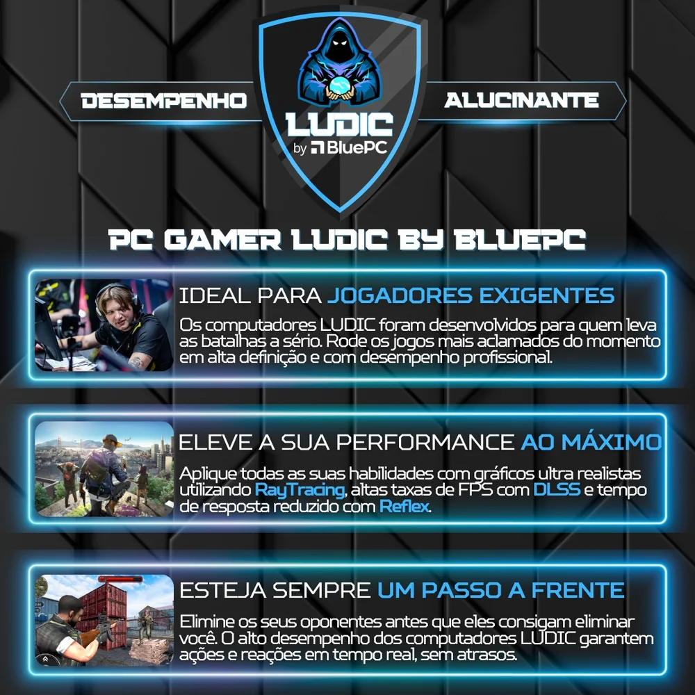 PC Gamer Ludic By Bluepc - Amd Ryzen 7 5700x, Geforce RTX 4070 12gb, 16gb Ram, SSD 1TB M.2 Nvme, Fonte 750w 80 Plus - Pgbp-1022lud - view 3