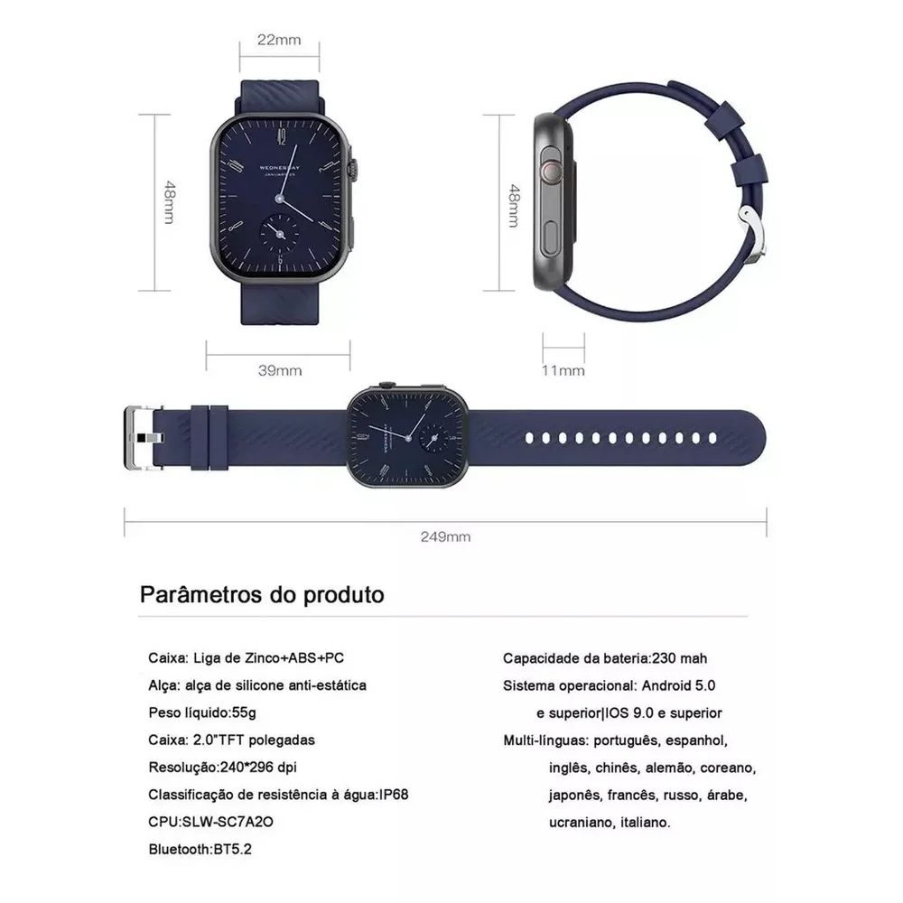 Imagem 4 de 5 do produto Smartwatch Peje Zw03 Ultra A Prova D'água Pulseira Extra Prata