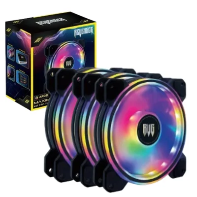 Kit 3 Fans LED ARGB Cooler Com Hub Controlador e Controle Para Computador Knup KP-VR333K