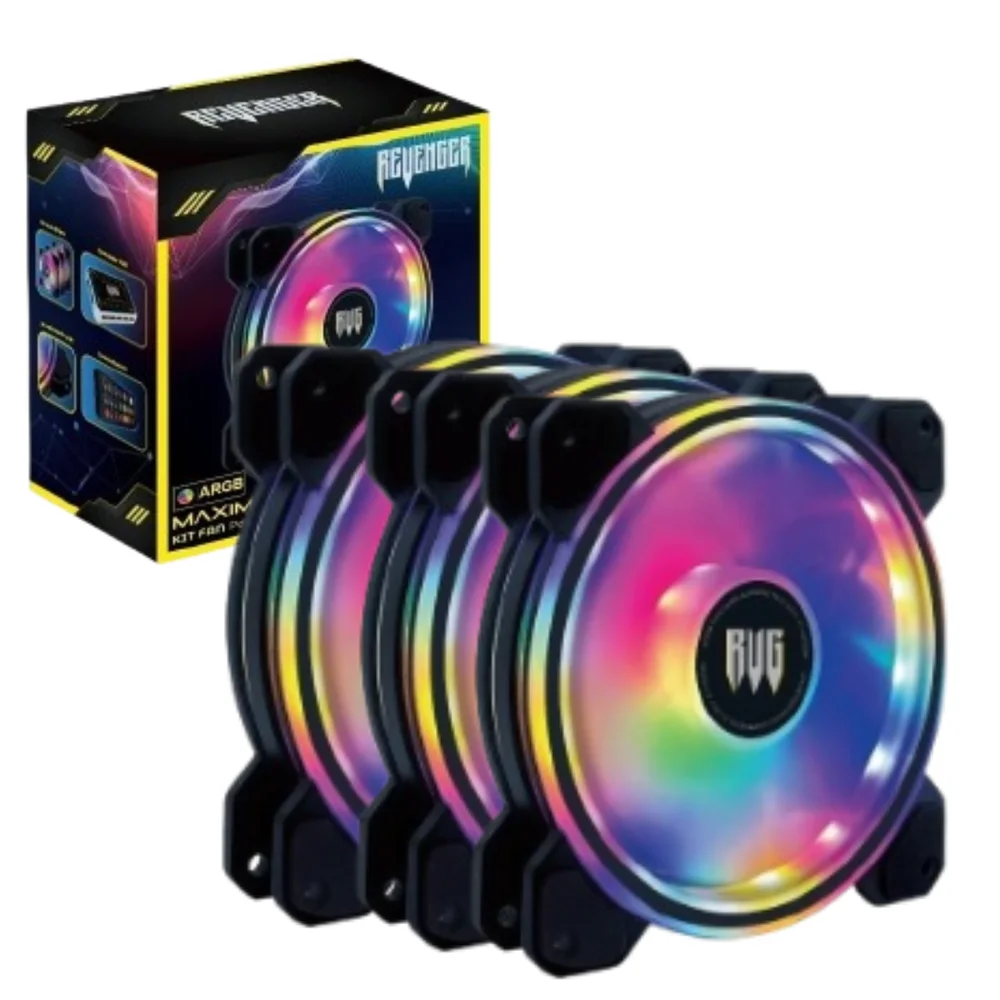 Kit 3 Fans LED ARGB Cooler Com Hub Controlador e Controle Para Computador Knup KP-VR333K 4