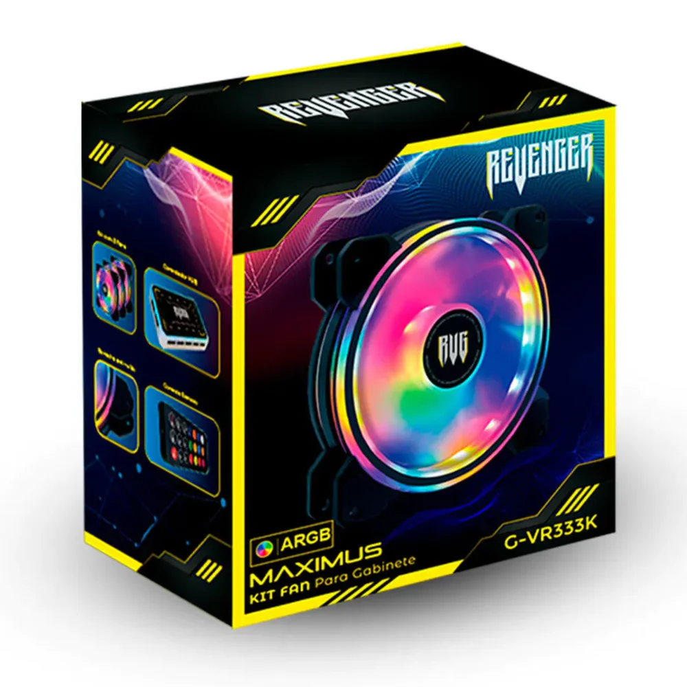 Kit 3 Fans LED ARGB Cooler Com Hub Controlador e Controle Para Computador Knup KP-VR333K 8