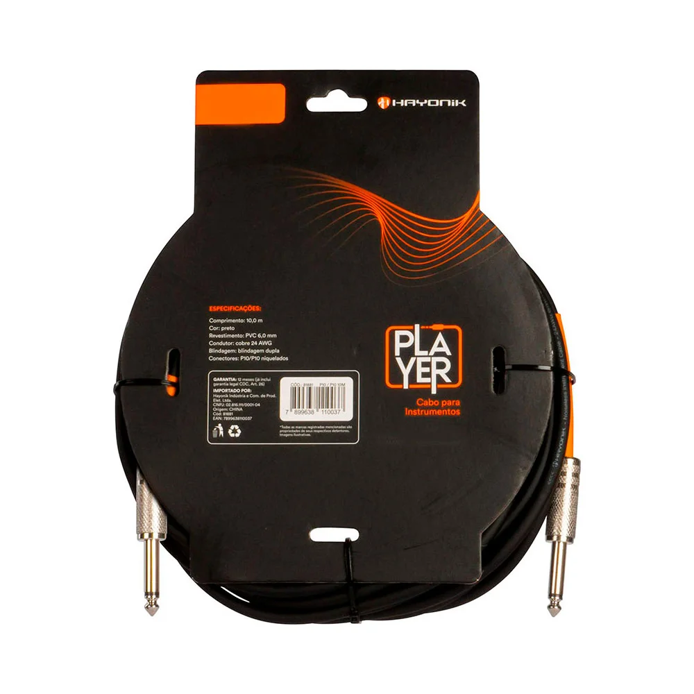 Imagem 2 de 5 do produto Cabo Para Instrumentos Player P10 X P10 10m Preto Hayonik