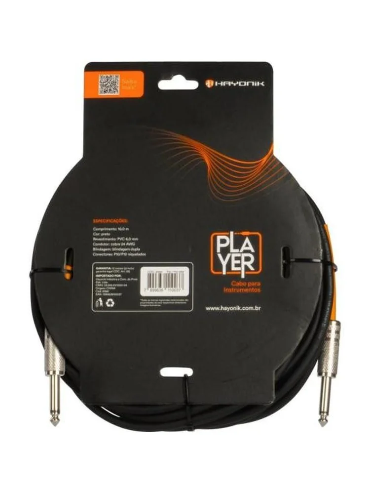 Imagem 3 de 5 do produto Cabo Para Instrumentos Player P10 X P10 10m Preto Hayonik