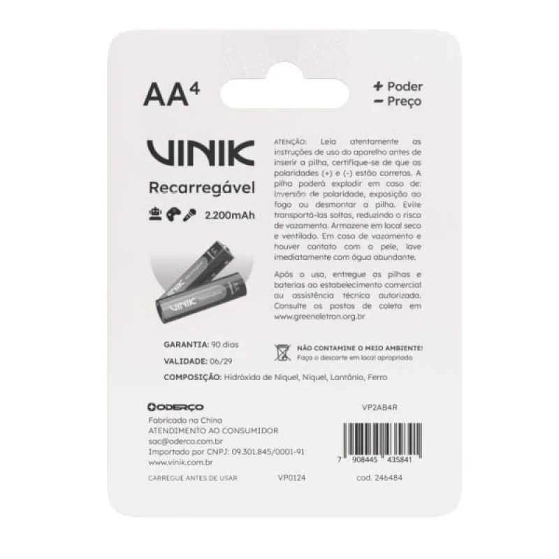 Pilha Recarregável Aa C/4 - 2200mah 1.2v - Vp2ab4r