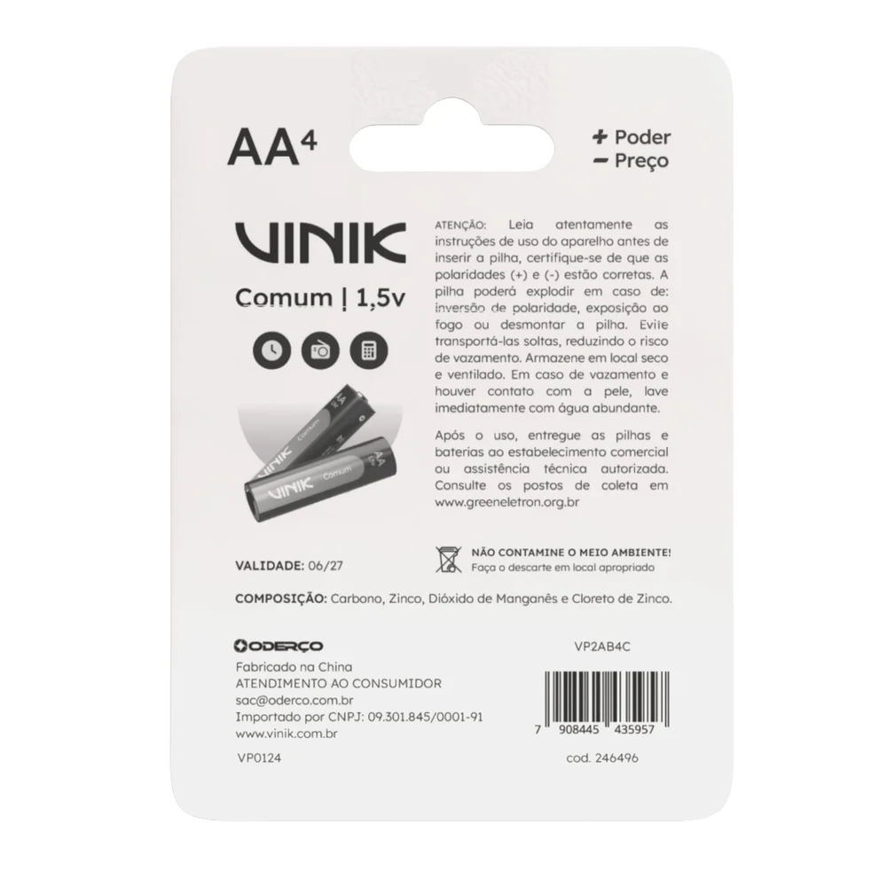 Imagem 4 de 5 do produto Pilha Comum Aa C/4 1.5v - Vp2ab4c