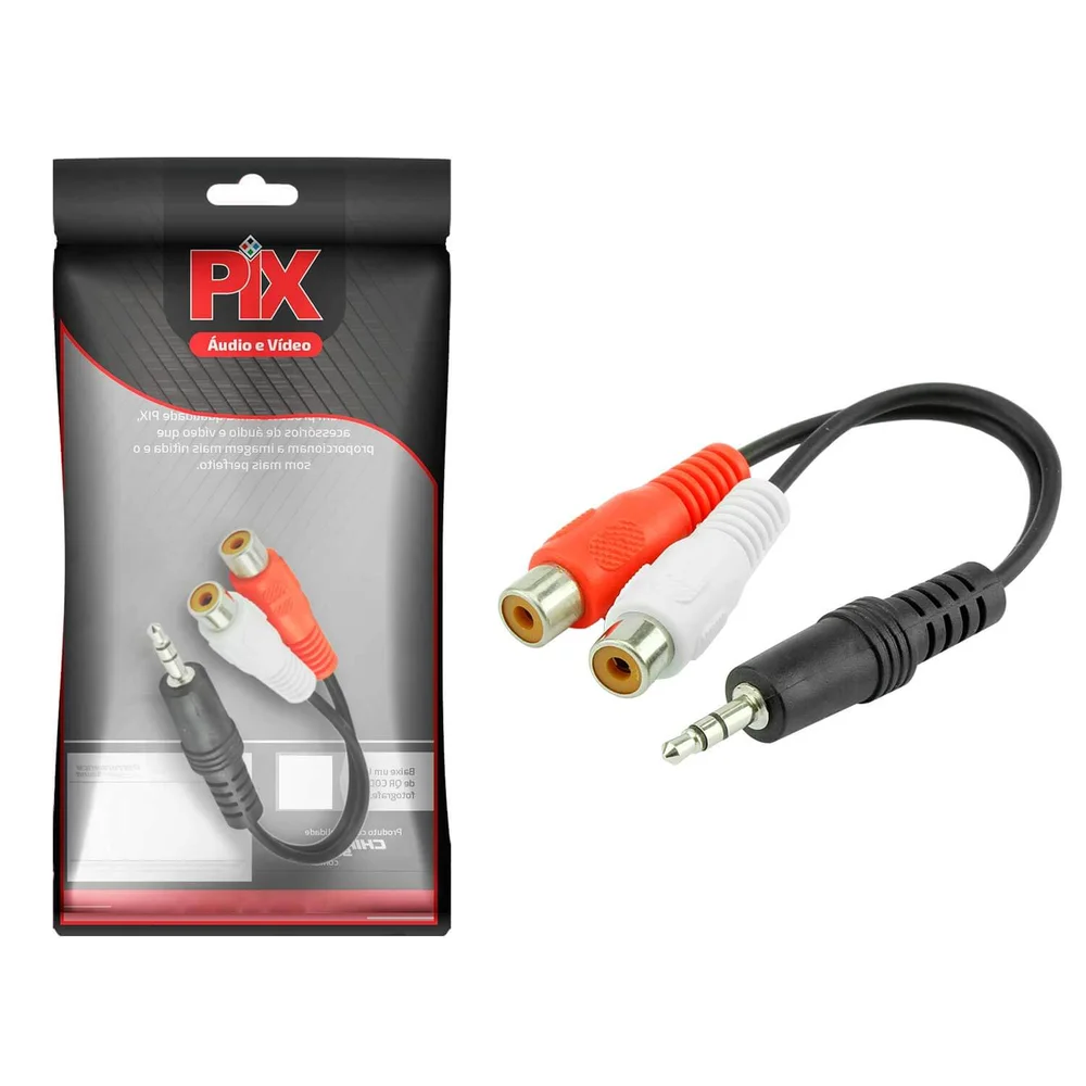 Imagem 2 de 3 do produto Cabo Adaptador P2 Macho 3,5mm X 2 Rca Fêmea 15cm - Pix