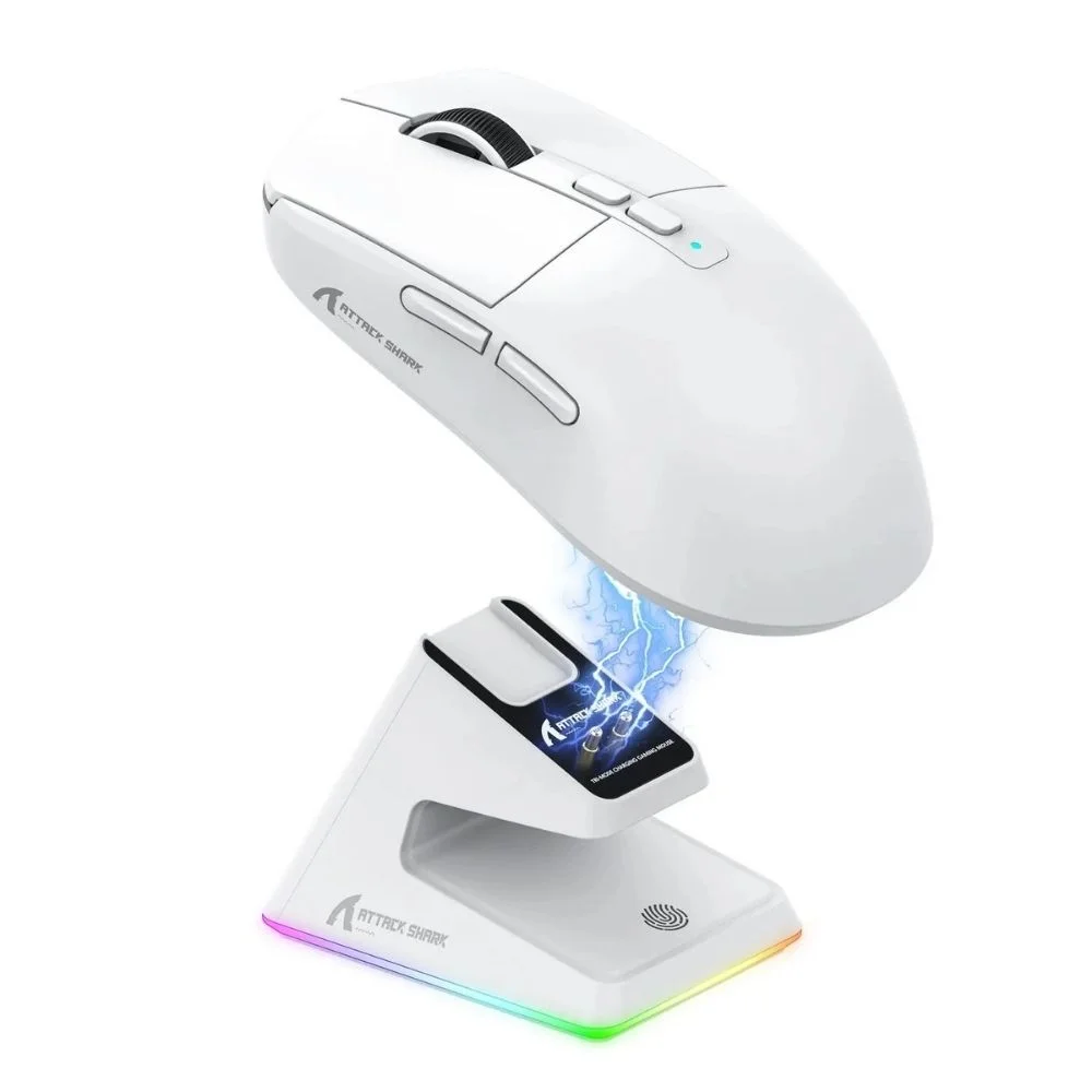 Mouse Gamer Attack Shark X6 26k Dpi RGB + Dock Branco