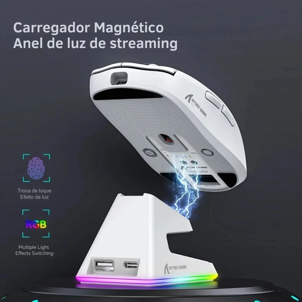 Imagem 3 de 5 do produto Mouse Gamer Attack Shark X6 26k Dpi RGB + Dock Branco