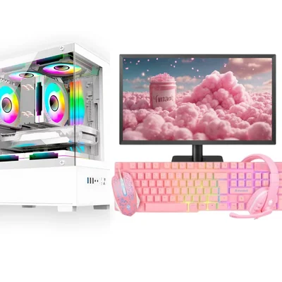 Computador Gamer Completo Branco Intel Core I5 Memoria Ram 16gb SSD 240GB Monitor Kit Gamer Rosa
