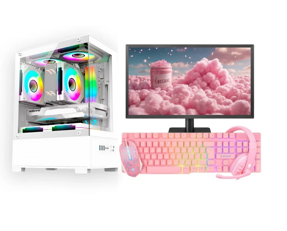Computador Gamer Completo Branco Intel Core I5 Memoria Ram 16gb SSD 240GB Monitor Kit Gamer Rosa