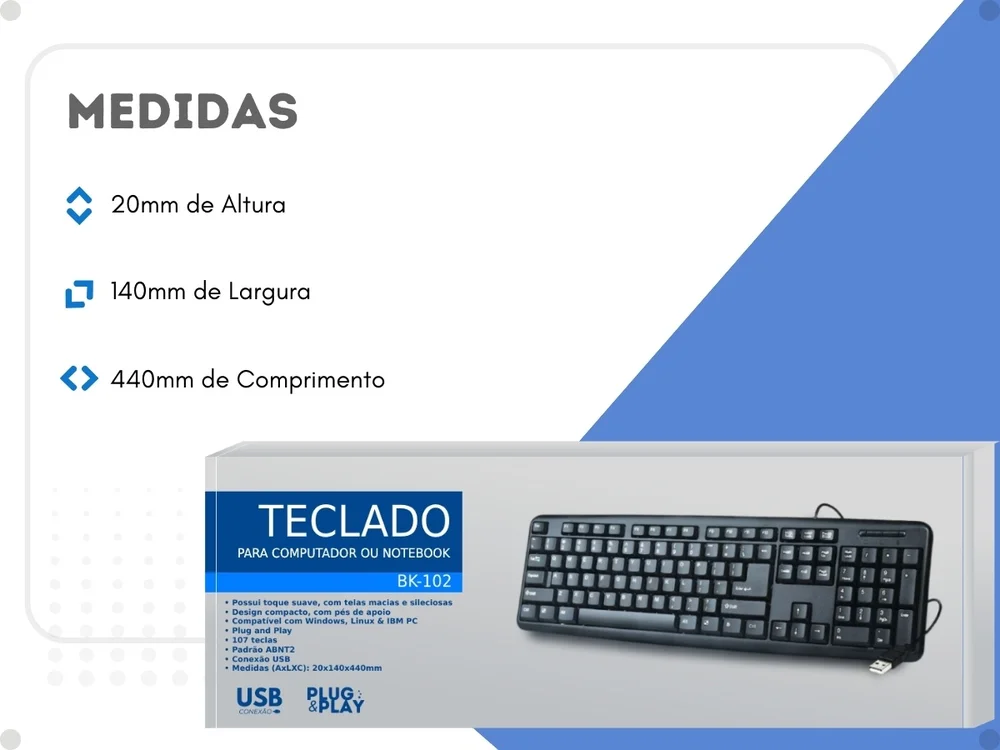 Imagem 3 de 5 do produto Teclado Com Fio Usb 2.0 Preto P/ PC E Notebook