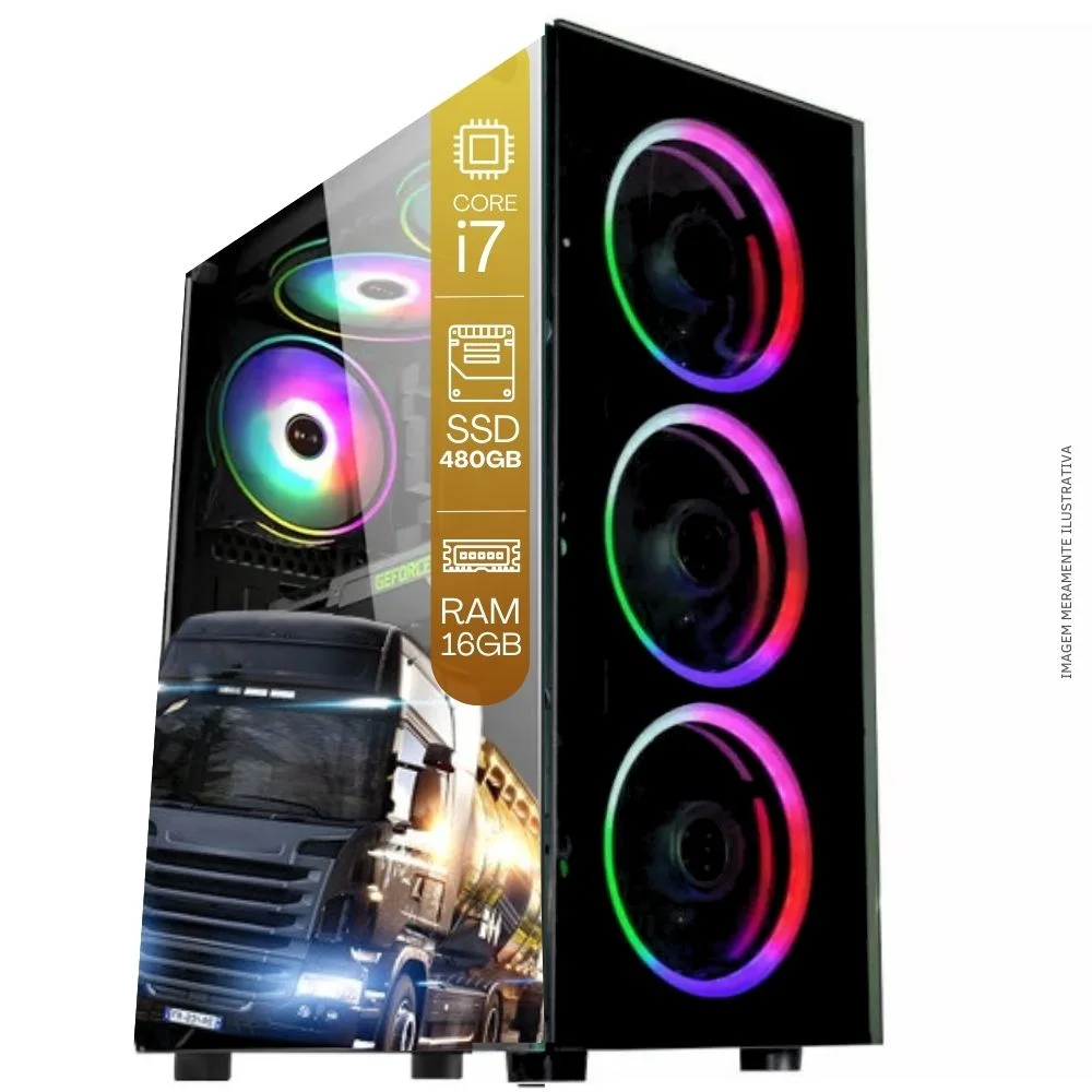 Computador PC Gamer Completo Tob Intel Core I7, 16GB RAM, SSD 480GB, WINDOWS 10 Pro Trial + Monitor 23"+ Teclado, Mouse, Mouse Pad E Headset Gamer Joystick - view 3